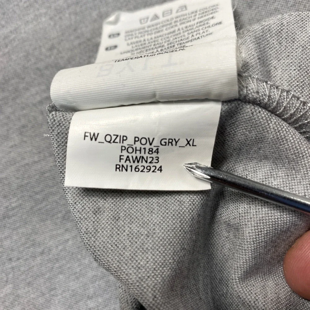 BYLT Premium Basics Mens XL Quarter Zip Snap Pullover Heather Gray Curved Hem